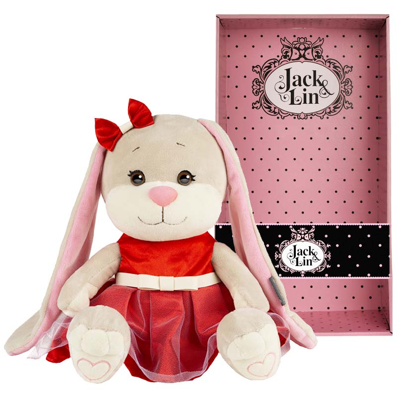 Мягкая игрушка - Зайка Jack&Lin в нарядном красном платье, 25 см  