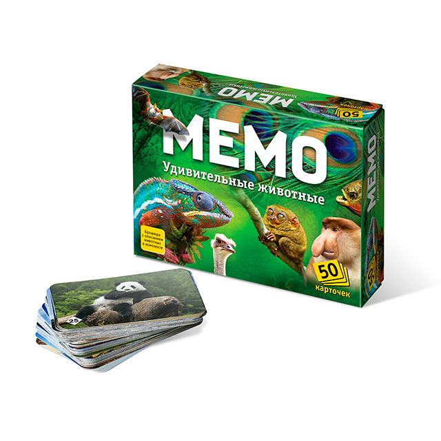 Настольная игра - Мемо - Удивительные животные, 50 карточек  