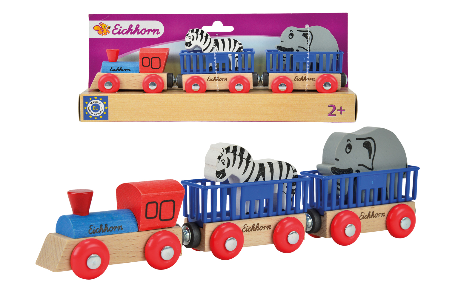 Игровой набор - Поезд с 2 вагонами и животными