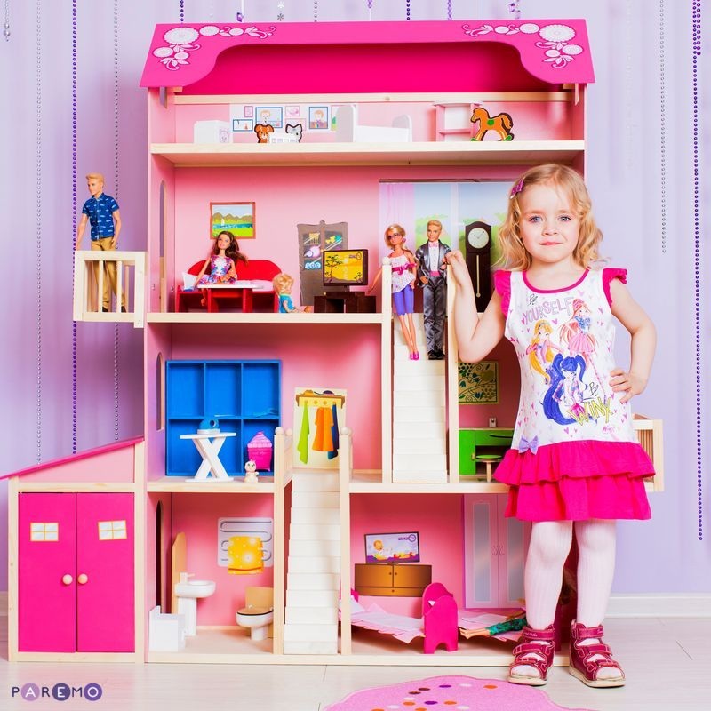 Деревянный дом Барби – Нежность, 28 предметов мебели, 2 лестницы, гараж  