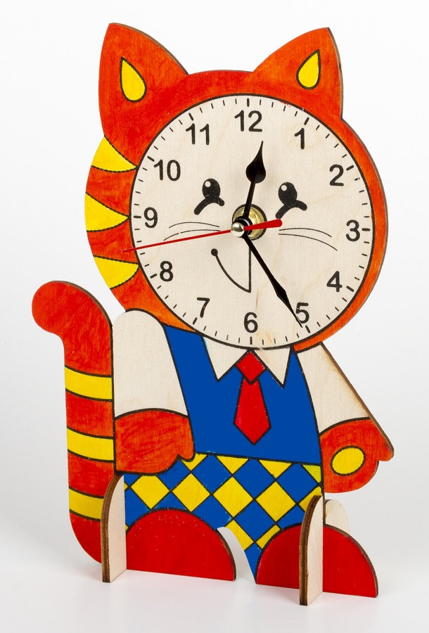Набор для творчества - деревянные часы своими руками Котенок, с красками  
