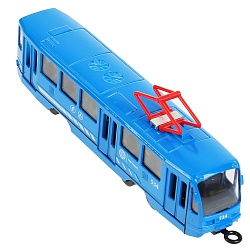 Трамвай 18,5 см синий свет-звук двери открываются металлический инерционный (Технопарк, TRAM71403-18SL-BU) - миниатюра