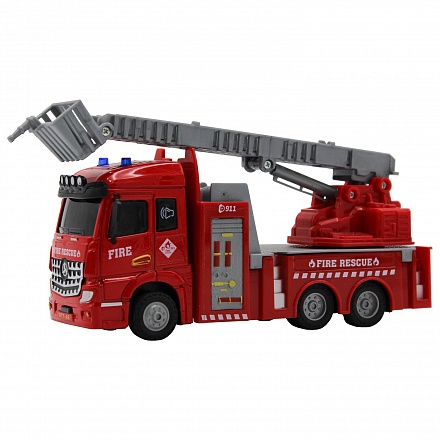 Пожарная машина с выдвижной лестницей, кабина Die-Cast, инерционный механизм, свет, звук, масштаб 1:43 