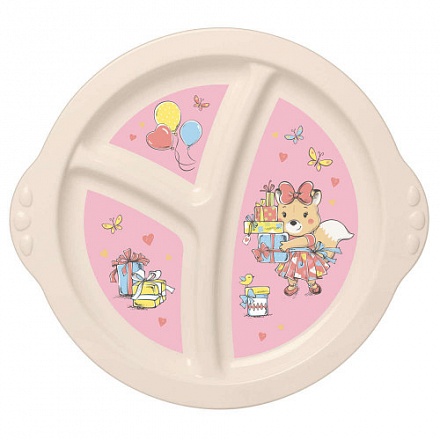 Тарелка детская трехсекционная с розовым декором, бежевый 