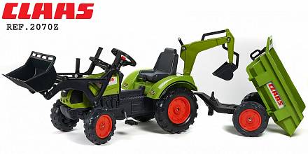Трактор-экскаватор педальный с прицепом зеленый 219 см. 