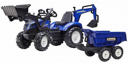 Трактор-экскаватор педальный с ковшом и прицепом синий 220 см 