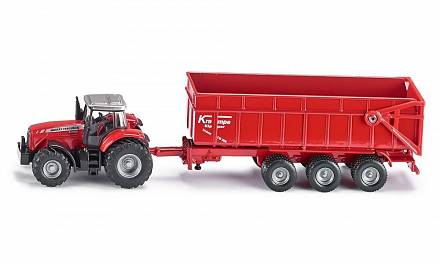 Игрушечная модель - Трактор Массей Фергюсон с прицепом-кузовом, красный, 1:87 