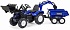 Трактор-экскаватор педальный с ковшом и прицепом синий 220 см  - миниатюра №1