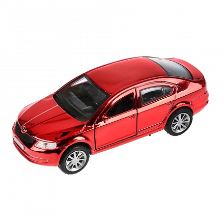 Машина металлическая Skoda Octavia, цвет - хром красный, 12 см., открываются двери, инерционная 