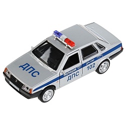 Машина Полиция Lada 21099 Спутник 12 см свет-звук двери открываются металлическая (Технопарк, 21099-12SLPOL-SR) - миниатюра
