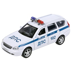 Машина Полиция LADA Priora 12 см белая двери и багажник открываются металлическая инерционная (Технопарк, PRIORAWAG-12POL-WH) - миниатюра