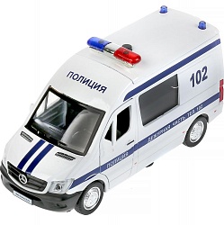 Машина Mercedes-Benz Sprinter – Полиция, 14 см, свет-звук, инерционный механизм (Технопарк, SPRINTERVAN-14SLPOL-WH) - миниатюра