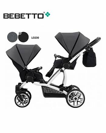 Детская прогулочная коляска  для двойни Bebetto 42 Sport - шасси белая/BIA - lo230 