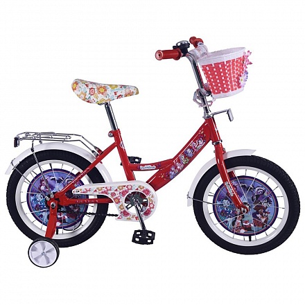 Велосипед детский 16' Enchantimals a-тип со звонком, корзиной, багажником и страховочными колесами коралловый с белым 