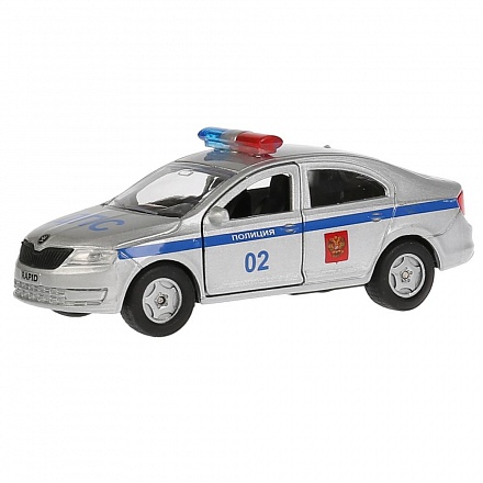 Машина металлическая инерционная Skoda Rapid – Полиция, 12 см, открываются двери и багажник 