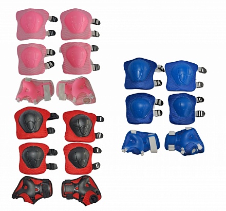 Комплект защиты: наколенники, налокотники, перчатки, 3 цвета - синий, красный, розовый 