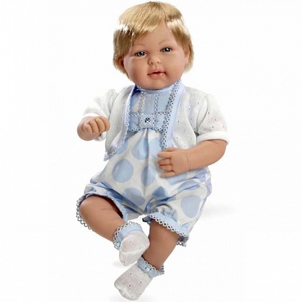 Интерактивная кукла из коллекции Elegance - Мальчик в голубой одежде с кристаллами Swarowski, 45 см, смеется 