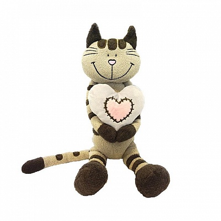 Мягкая игрушка – Кот Полосатик с сердцем, 33 см 