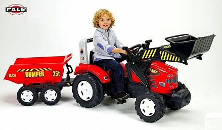 Педальный детский трактор-экскаватор с прицепом 