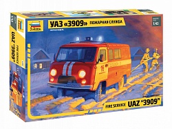 Модель сборная - Пожарная служба - УАЗ 3909 (Zvezda, 43001з) - миниатюра