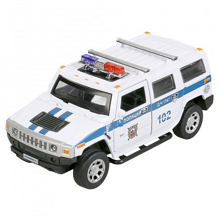 Машина Hummer H2 - Полиция, 12 см, свет-звук, инерционный механизм, цвет белый 