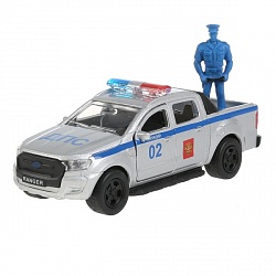 Машина Полиция Ford Ranger 12 см с фигуркой двери и багажник открываются металлическая инерционная (Технопарк, SB-18-09-FR-P+FG-WB) - миниатюра