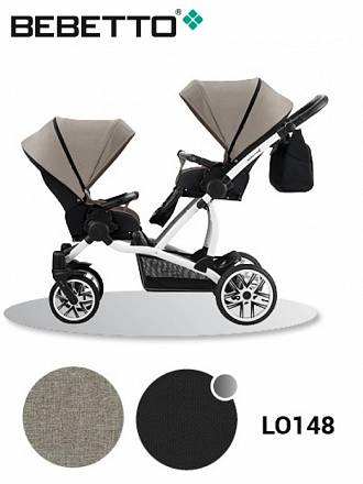 Детская прогулочная коляска Bebetto42 Sport для двойни, светло-коричневая, шасси белая/BIA 