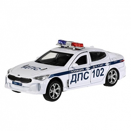 Модель Полиция Kia Stinger свет-звук 12 см двери и багажник открываются инерционная металлическая 