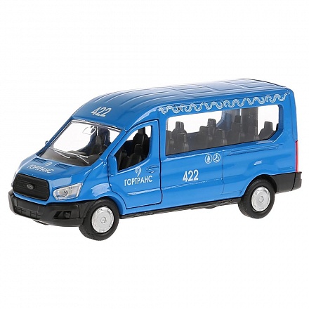 Машина металлическая Ford Transit синий, длина 12 см, открываются двери, инерционная 