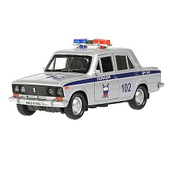 Модель – Ваз-2106 жигули полиция, инерционная, серебристый, 12 см (Технопарк, 2106-12POL-SR) - миниатюра