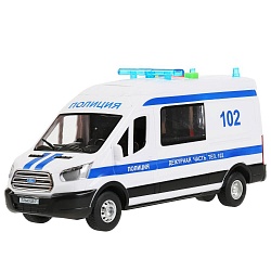 Полицейский фургон - Ford Transit инерционный, открываются двери, 22,5 см, свет и звук (Технопарк, TRANSITVAN-22PLPOL-WH) - миниатюра