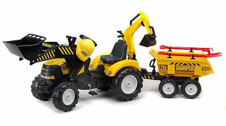 Педальный трактор-экскаватор с прицепом, черно-желтый, 230 см 
