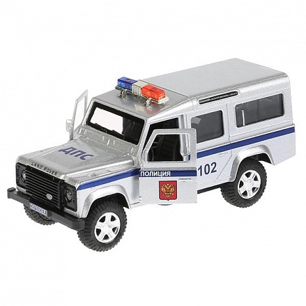 Машина металлическая Land Rover Defender Полиция 12 см, свет и звук, инерционная 