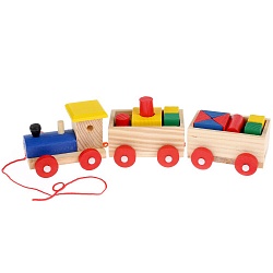 Деревянная развивающая игрушка – Паровоз-конструктор (Буратино, 42261-R) - миниатюра