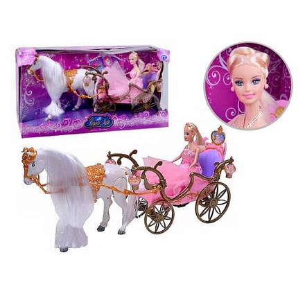 Карета для принцессы с лошадью и куклой, свет и звук 