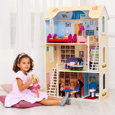 Кукольный домик для Барби – Шарм, 16 предметов мебели, 2 лестницы 