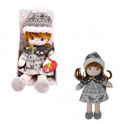 Кукла мягконабивная в серой шапочке и фетровом платье, 36 см (Abtoys, M6057) - миниатюра