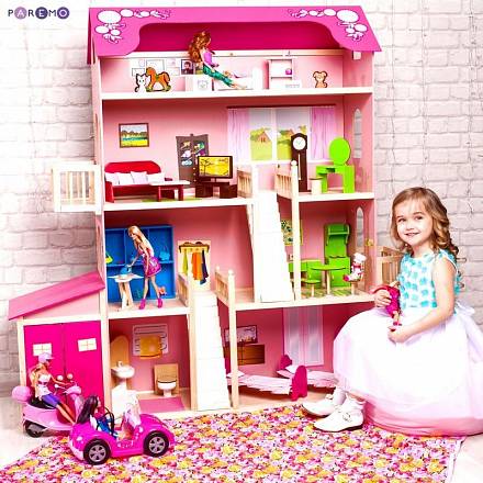 Деревянный дом Барби – Нежность, 28 предметов мебели, 2 лестницы, гараж 
