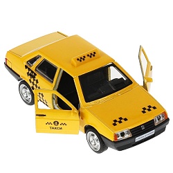 Машина Такси Спутник Lada ВАЗ-21099 12 см двери и багажник открываются металлическая (Технопарк, 21099-12TAX-YE) - миниатюра