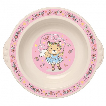 Тарелка детская глубокая с розовым декором, бежевый 