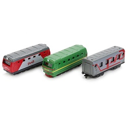 Набор РЖД 2 локомотива и вагон, 7,5 см (Технопарк, SB-17-36WB) - миниатюра