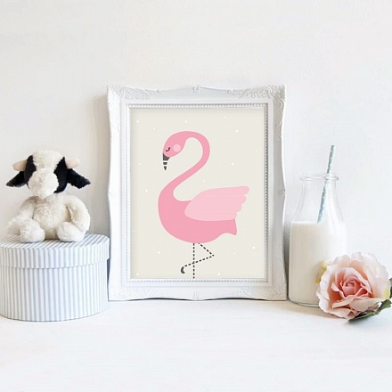 Постер - Розовый фламинго, размер А4 