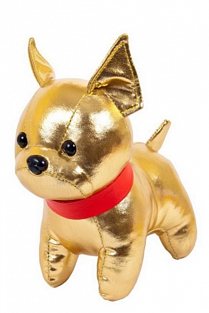 Мягкая игрушка - Металлик. Собака французский бульдог, золотистый, 15 см  