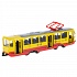Трамвай 18,5 см желтый свет-звук двери открываются металлический инерционный  - миниатюра №6