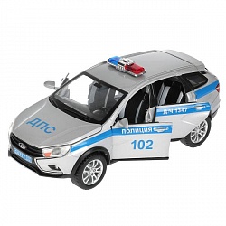 Машина Полиция Lada Vesta SW Cross 17,5 см свет-звук двери открываются металлическая (Технопарк, VESTASWCR-124SLPOL-GY) - миниатюра