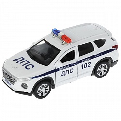Модель Полиция Hyundai Santa Fe свет-звук 12 см двери и багажник открываются инерционная металлическая (Технопарк, SANTAFE2-12SLPOL-WH) - миниатюра