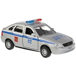 Машина металлическая Lada Priora хэтчбек Полиция 12 см, открываются двери, инерционная (Технопарк, SB-18-22-LP(P)WB) - миниатюра