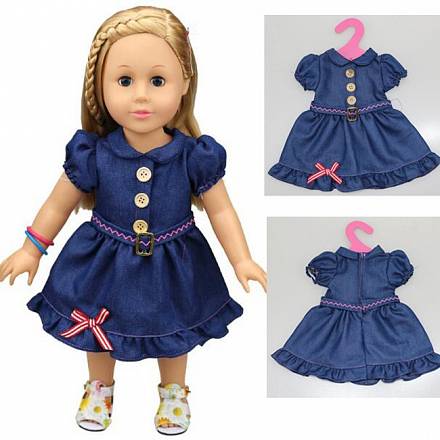 Одежда для кукол — платье синего цвета 