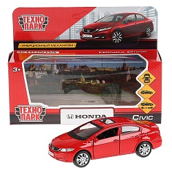 Машина металлическая Honda Civic, длина 12 см, открываются двери, инерционная, цвет красный (Технопарк, CIVIC-RD) - миниатюра