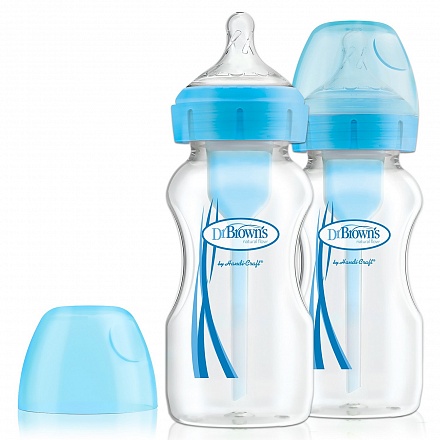 Набор из 2 бутылочек антиколиковых с широким горлышком по 270 мл, цвет синий 